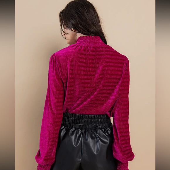 Most Fabulous Smoked Mock Neck Velvet Ribbed Top - Picture 4 of 6